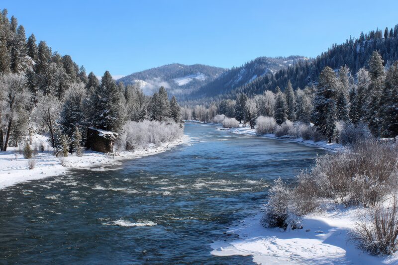 Island Park winter river scene